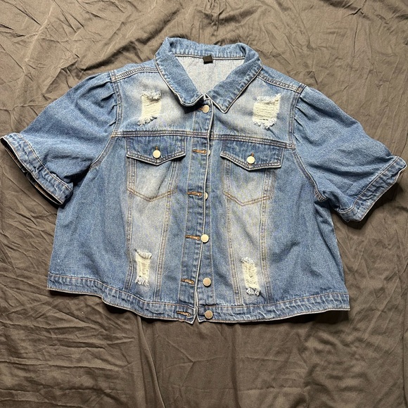 SHEIN Jackets & Blazers - SHEIN Blue Jean Jacket with Distressed Details